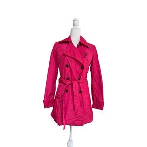 ADD Bright Pink Mid Length Belted Raincoat Trench Coat Womens Size 2